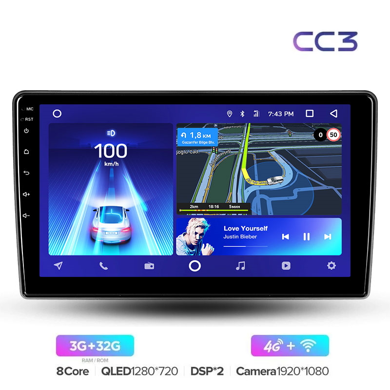 Teyes CC3 3/32 ( ,  )   9 , ANDROID 10, 8-  , QLED , DSP, 4G , 3 , 32  ,  ,  4.1